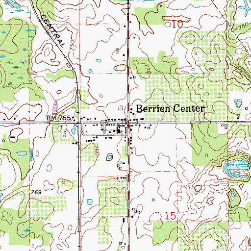 Topographic Map of Berrien Center Post Office, MI