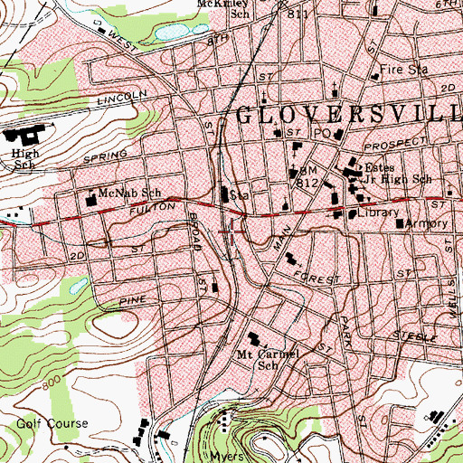 Topographic Map of Gloversville Fire Station Number 2, NY