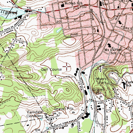 Topographic Map of Pine Brook Golf Club, NY