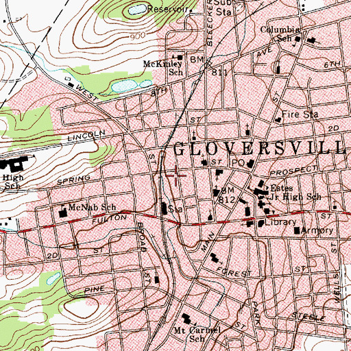 Topographic Map of Gloversville Fire Department, NY