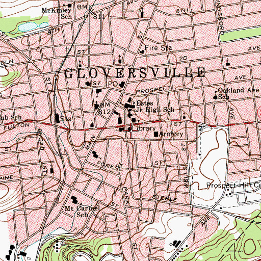 Topographic Map of Gloversville Free Library, NY