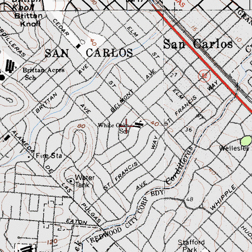 Topographic Map of White Oaks Elementary School, CA