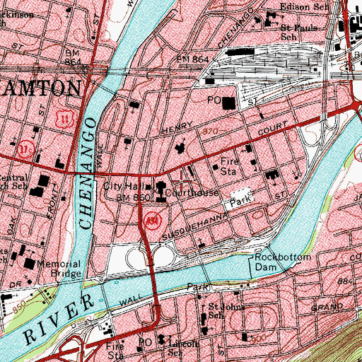Topographic Map of Binghamton Public Library, NY
