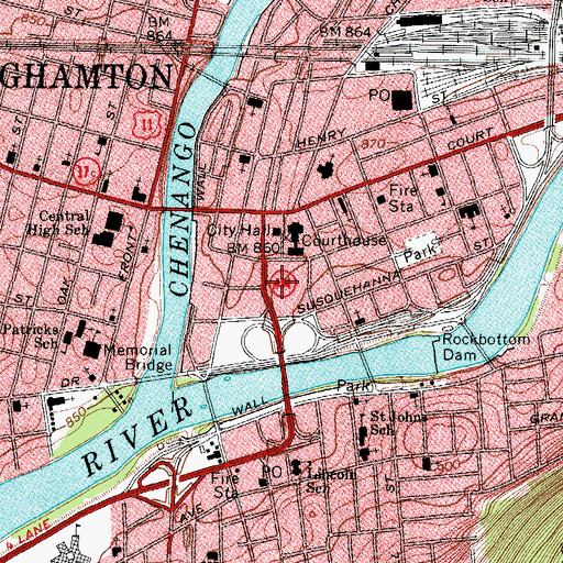 Topographic Map of Binghamton Fire Department Headquarters, NY