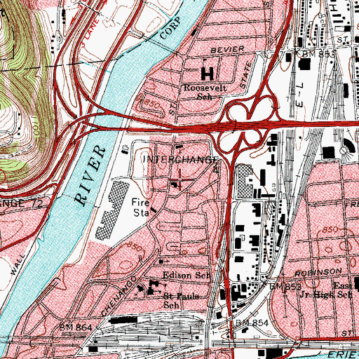 Topographic Map of Chenango Street Methodist Church, NY