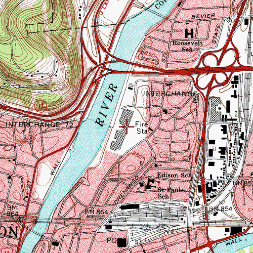 Topographic Map of Binghamton Plaza Shopping Center, NY