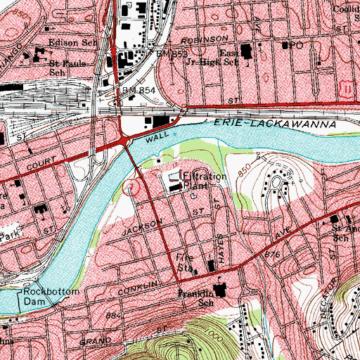 Topographic Map of Binghamton Water Works, NY