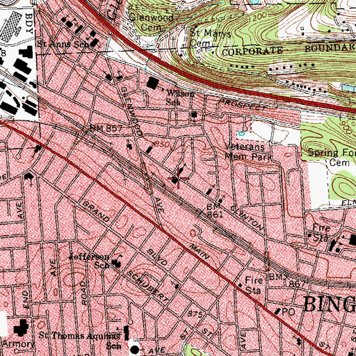 Topographic Map of Charles S Wilson Memorial Hospital Complex, NY