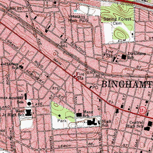 Topographic Map of Binghamton West Side Fire Station, NY