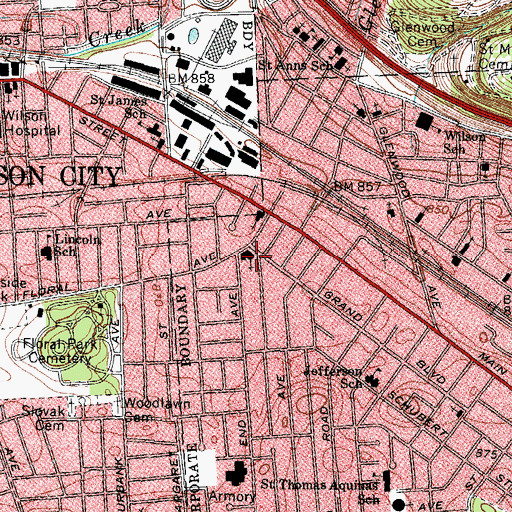 Topographic Map of Grand Boulevard Methodist Church, NY