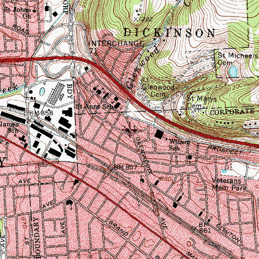 Topographic Map of Saint Joseph's Parish Hall, NY