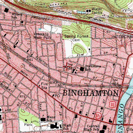 Topographic Map of Binghamton Fire Station Number 7, NY