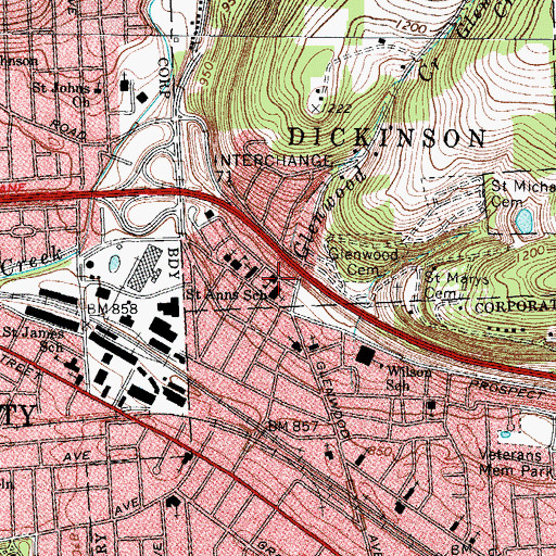 Topographic Map of Saint Ann's Roman Catholic Church, NY