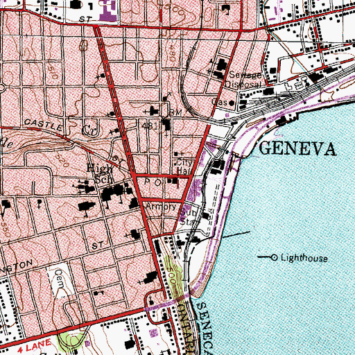 Topographic Map of Geneva City Hall, NY