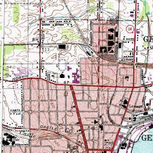 Topographic Map of Geneva General Hospital, NY