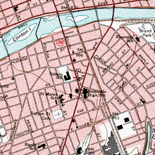 Topographic Map of Southside Branch Steele Memorial Library, NY