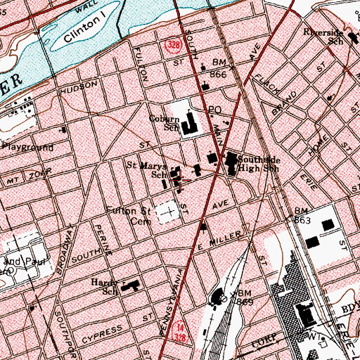 Topographic Map of Saint Mary's Roman Catholic Church, NY