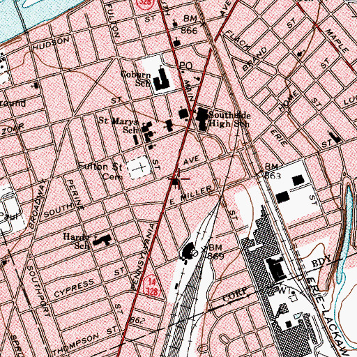 Topographic Map of Southside Baptist Church, NY