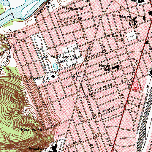 Topographic Map of Elmira Baptist Church, NY