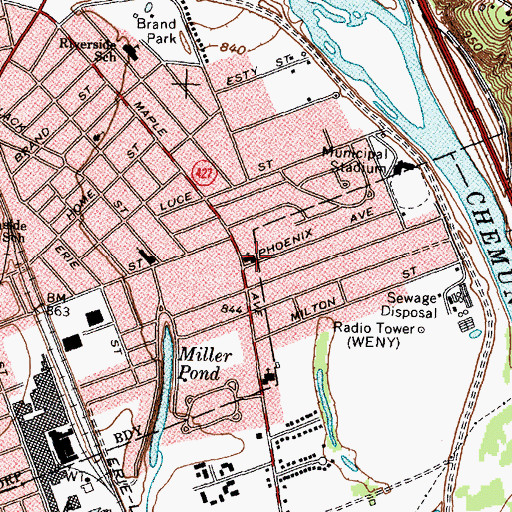 Topographic Map of Elmira Seventh Day Adventist Church, NY