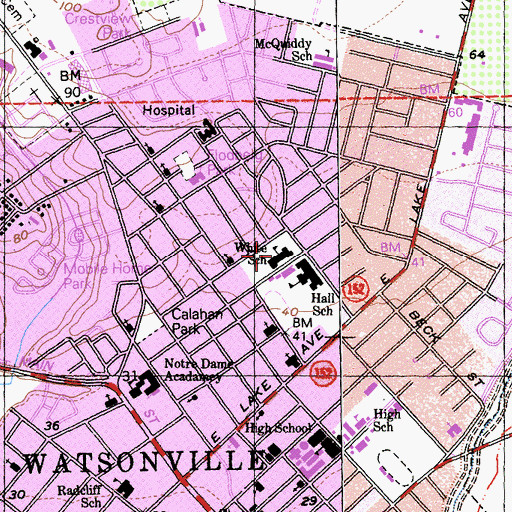 Topographic Map of Mintie White Elementary School, CA