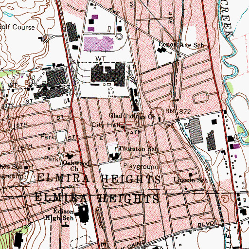 Topographic Map of Elmira Heights Village Hall, NY