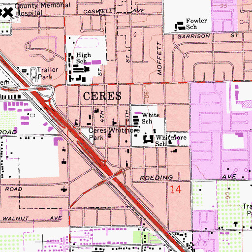 Topographic Map of Walter White Elementary School, CA