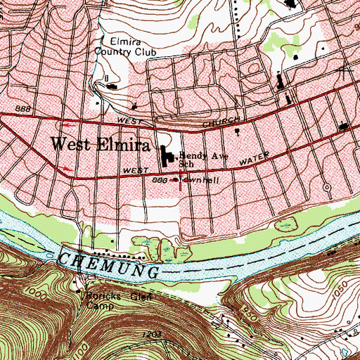 Topographic Map of Town of Elmira Offices, NY
