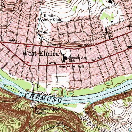 Topographic Map of West Elmira Fire Volunteer Department, NY