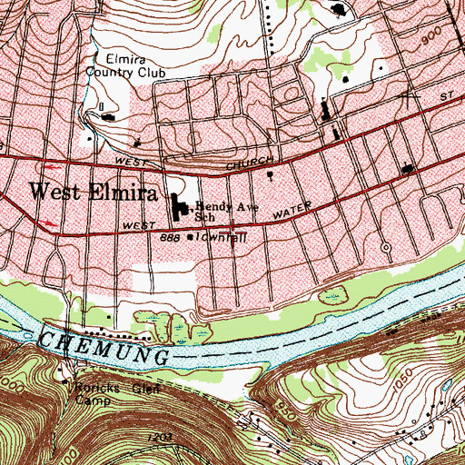 Topographic Map of West Elmira Branch Steele Memorial Library, NY