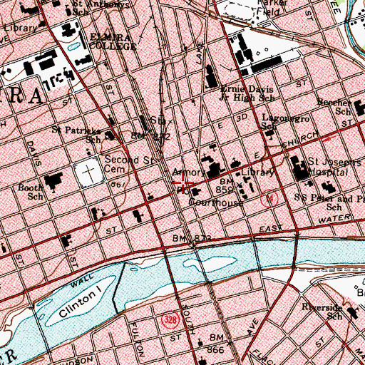 Topographic Map of Steele Memorial Public Library, NY
