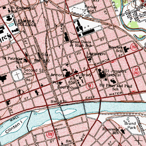Topographic Map of Elmira City Hall, NY