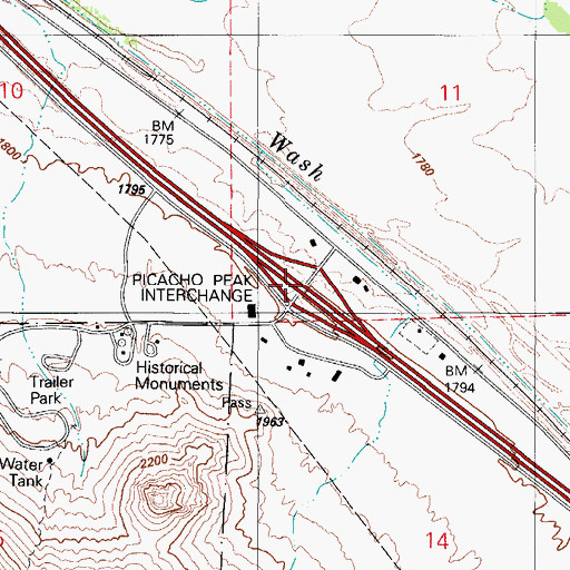 Topographic Map of Picacho Peak Interchange, AZ
