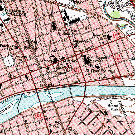 Topographic Map of Chemung County Court House, NY