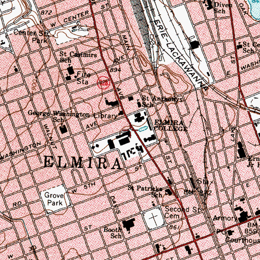 Topographic Map of Tompkins Hall, NY