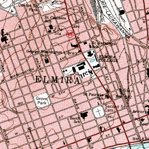 Topographic Map of Gannett-Tripp Library, NY
