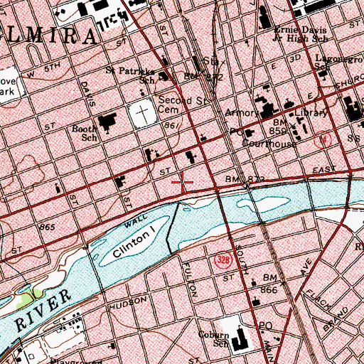 Topographic Map of Elmira Theatre, NY