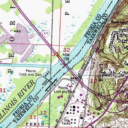 Topographic Map of Shade-Lohman Bridge, IL