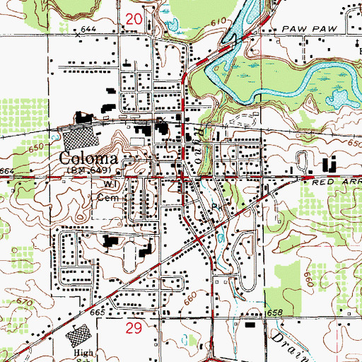 Topographic Map of Coloma United Methodist Church, MI