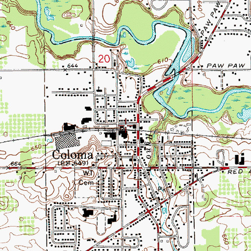 Topographic Map of Coloma City - Hagar Fire Department, MI