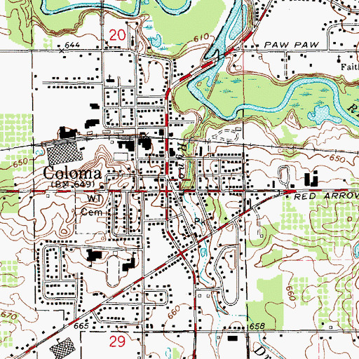 Topographic Map of Coloma City Hall, MI