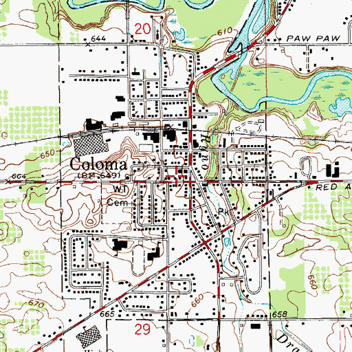 Topographic Map of Coloma Public Library, MI