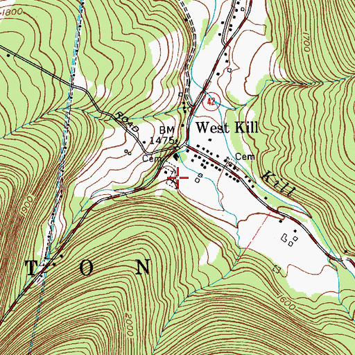 Topographic Map of Westkill Community Cemetery, NY