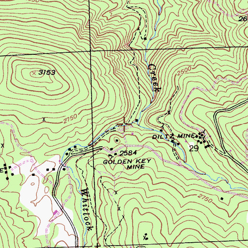 Topographic Map of Whitlock Creek, CA