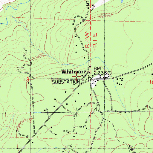Topographic Map of Whitmore, CA