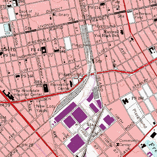 Topographic Map of Brownsville Playground, NY