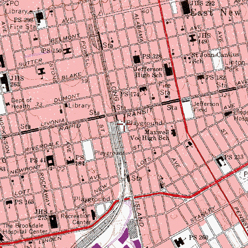 Topographic Map of Lion's Pride Playground, NY