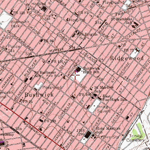 Topographic Map of Bushwick Playground, NY