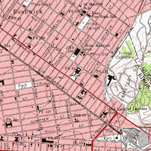 Topographic Map of Evergreen Playground, NY
