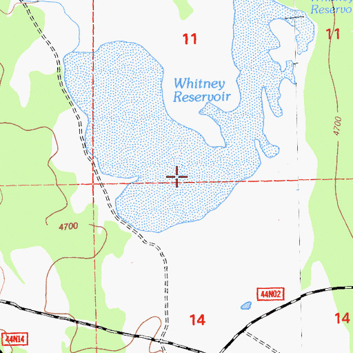 Topographic Map of Whitney Reservoir, CA